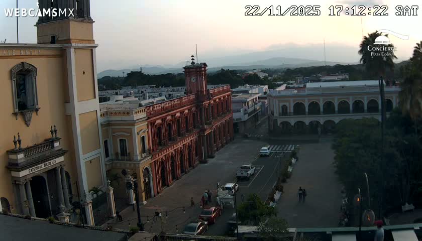 Colima City , Catedral Basilica of Colima & Palacio de Gobierno Palace Live Cam -  Centro, Colima, Colima, Mexico