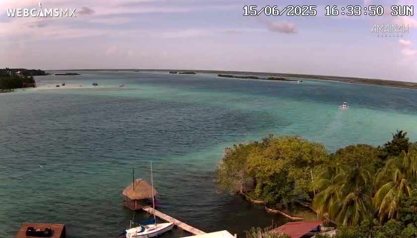 Laguna de Bacalar Lagoon Lake from Amaniah Live Cam - Bacalar,  Quintana Roo, Mexico 