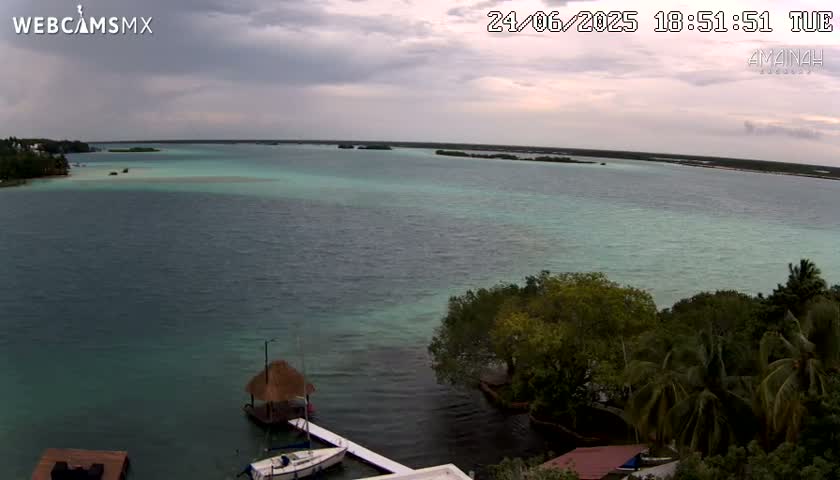 Laguna de Bacalar Lagoon Lake from Amaniah Live Cam - Bacalar,  Quintana Roo, Mexico 