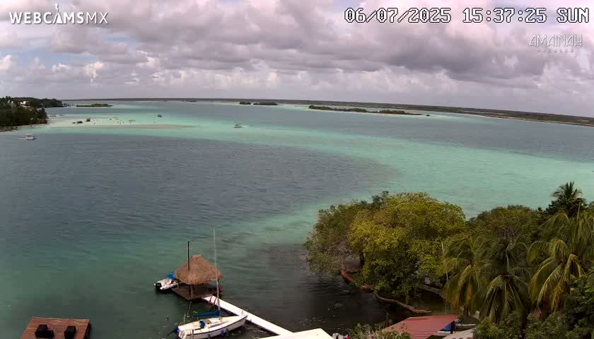 Laguna de Bacalar Lagoon Lake from Amaniah Live Cam - Bacalar,  Quintana Roo, Mexico 