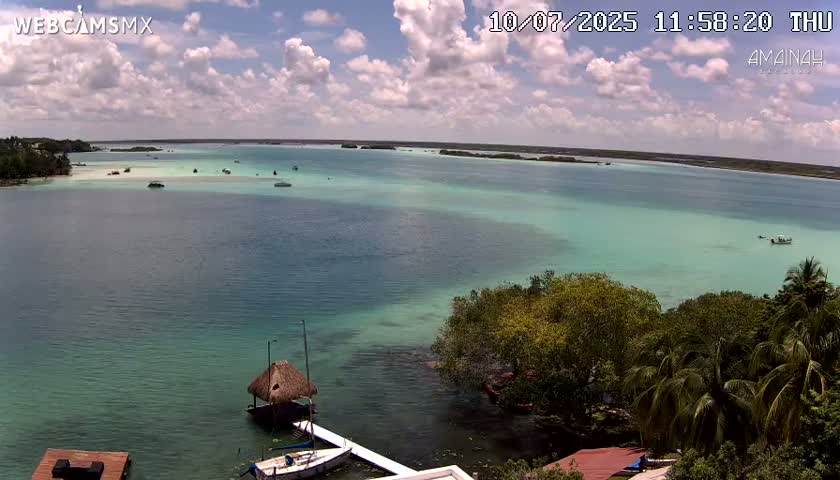 Laguna de Bacalar Lagoon Lake from Amaniah Live Cam - Bacalar,  Quintana Roo, Mexico 