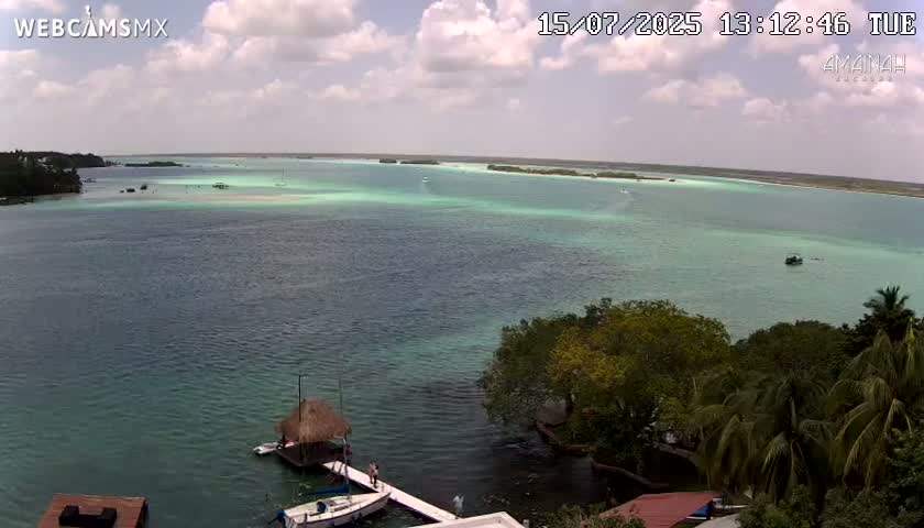 Laguna de Bacalar Lagoon Lake from Amaniah Live Cam - Bacalar,  Quintana Roo, Mexico 