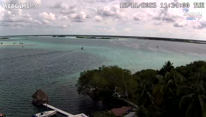 A nighttime view of a dark body of water with faintly visible lights on the far shore under a clear, dark sky.