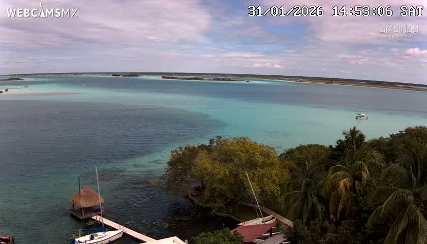 Laguna de Bacalar Lagoon Lake from Amaniah Live Cam - Bacalar,  Quintana Roo, Mexico 