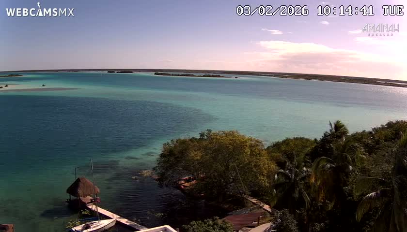 Laguna de Bacalar Lagoon Lake from Amaniah Live Cam - Bacalar,  Quintana Roo, Mexico 
