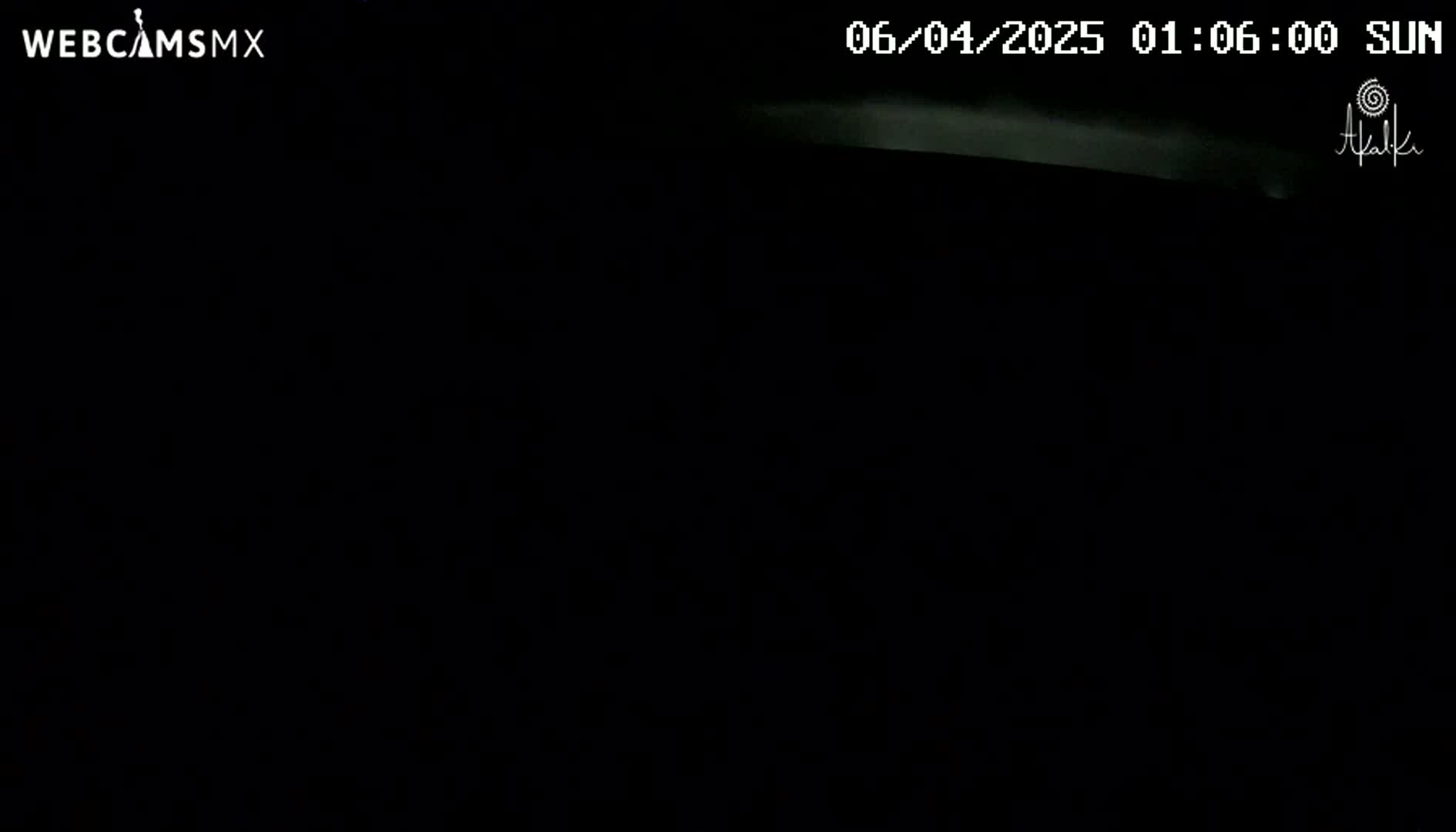 The image shows a mostly dark scene at night with a faint, bright horizontal line near the top.