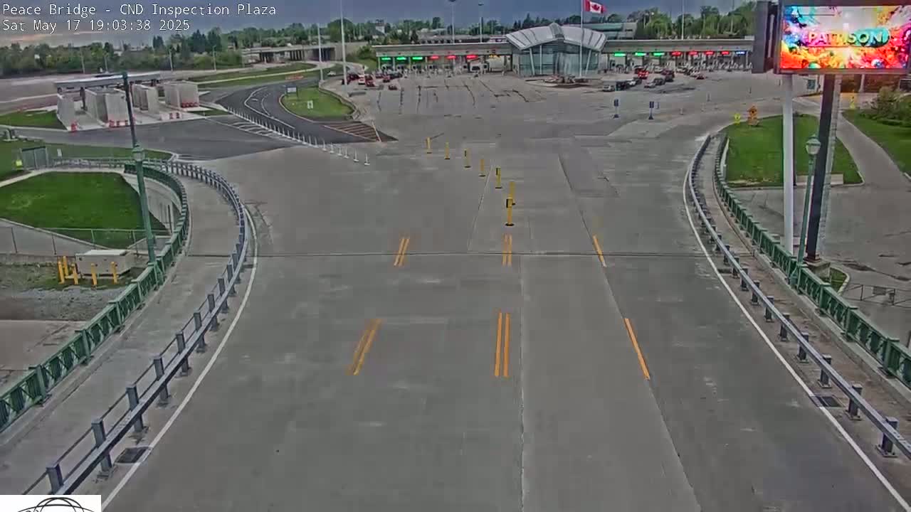 Fort Erie, Peace Bridge Canadian Inspection Plaza & Border Crossing Tool Booths Live Cam - Fort Erie, Niagara, Ontario, Canada