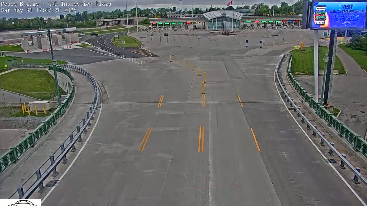 Fort Erie, Peace Bridge Canadian Inspection Plaza & Border Crossing Tool Booths Live Cam - Fort Erie, Niagara, Ontario, Canada