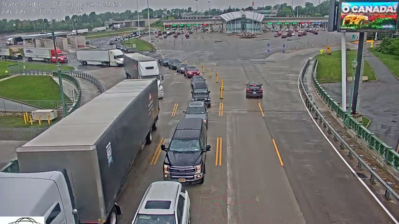 Fort Erie, Peace Bridge Canadian Inspection Plaza & Border Crossing Tool Booths Live Cam - Fort Erie, Niagara, Ontario, Canada