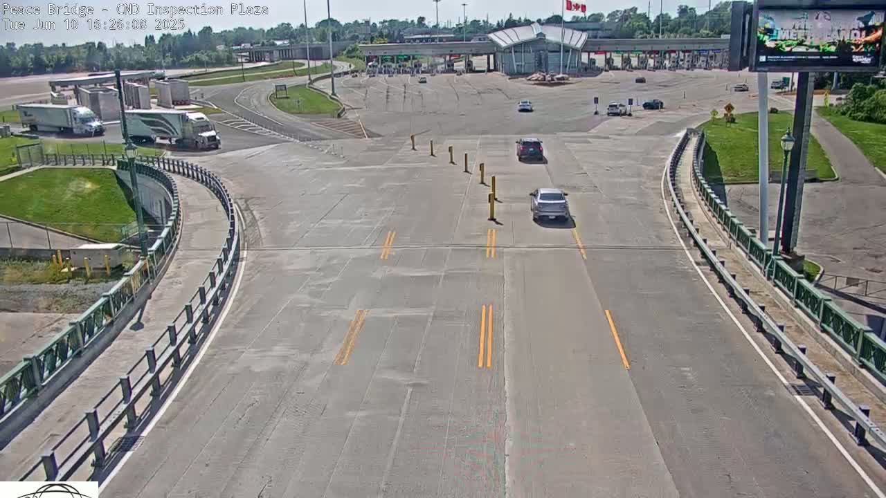 Fort Erie, Peace Bridge Canadian Inspection Plaza & Border Crossing Tool Booths Live Cam - Fort Erie, Niagara, Ontario, Canada
