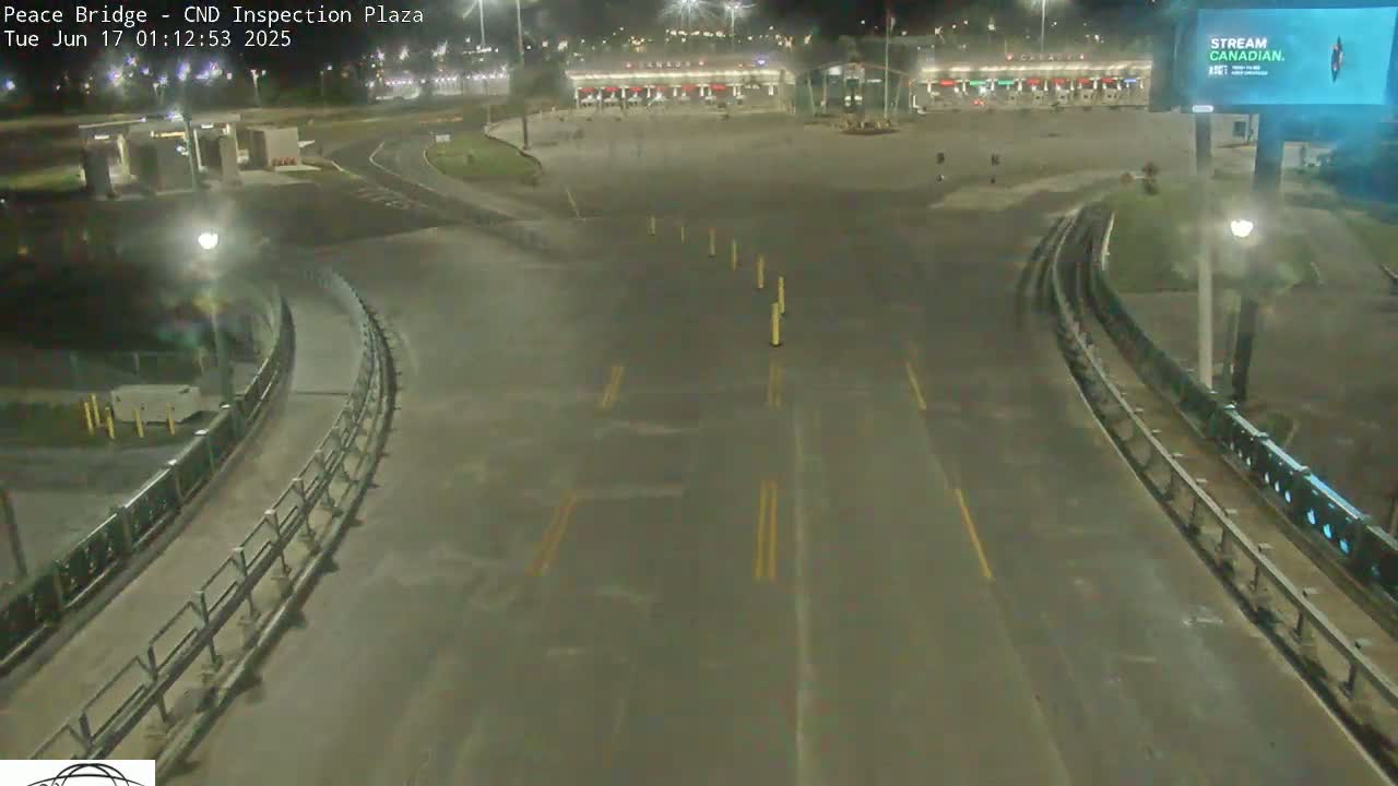 Fort Erie, Peace Bridge Canadian Inspection Plaza & Border Crossing Tool Booths Live Cam - Fort Erie, Niagara, Ontario, Canada