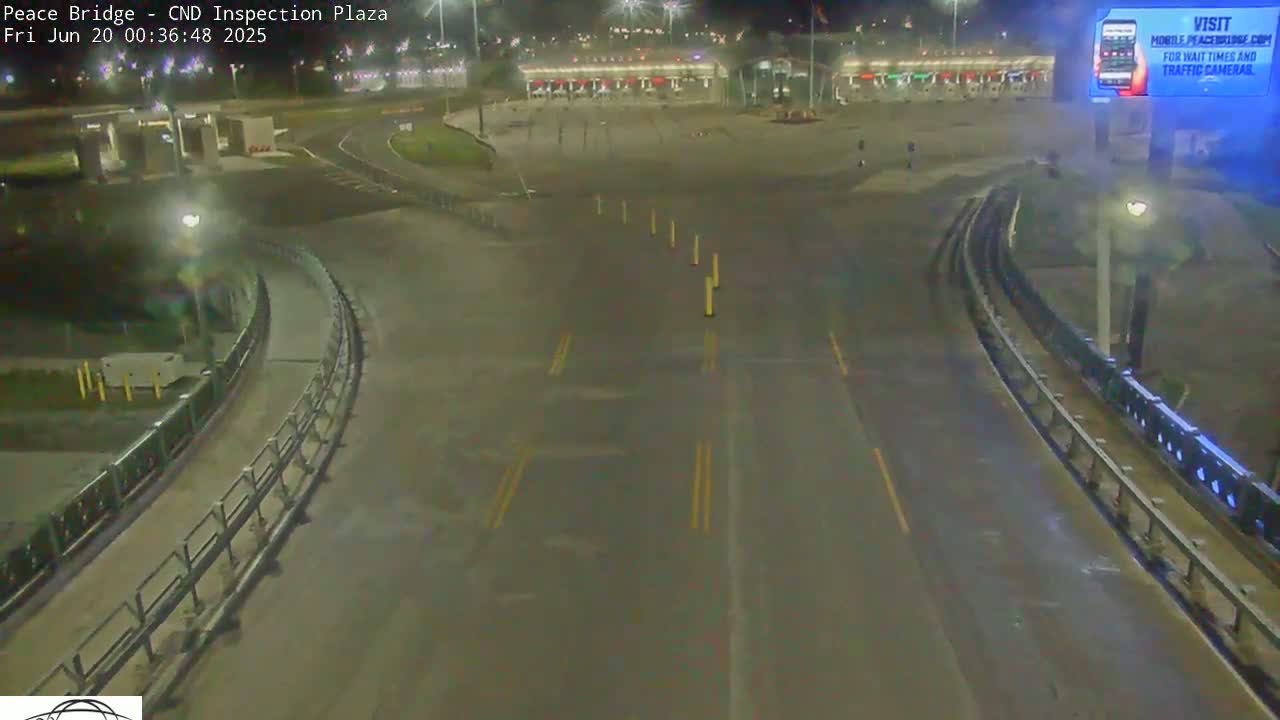 Fort Erie, Peace Bridge Canadian Inspection Plaza & Border Crossing Tool Booths Live Cam - Fort Erie, Niagara, Ontario, Canada