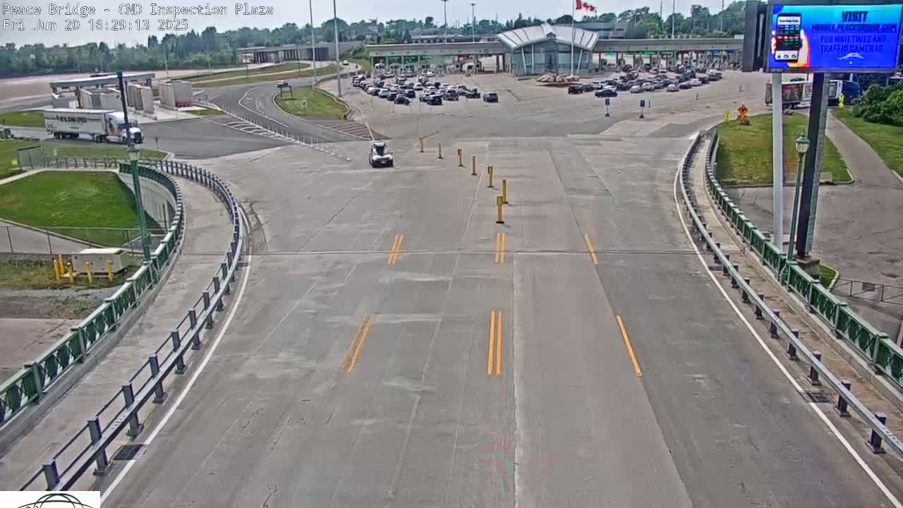 Fort Erie, Peace Bridge Canadian Inspection Plaza & Border Crossing Tool Booths Live Cam - Fort Erie, Niagara, Ontario, Canada