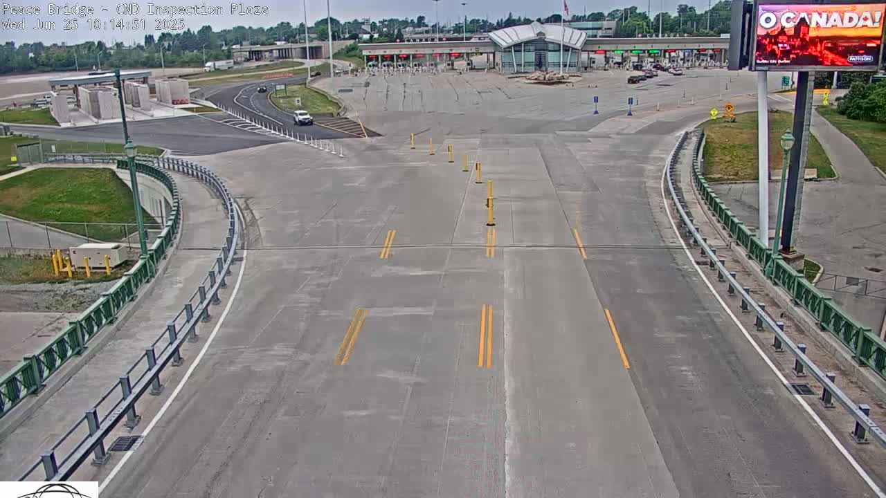 Fort Erie, Peace Bridge Canadian Inspection Plaza & Border Crossing Tool Booths Live Cam - Fort Erie, Niagara, Ontario, Canada