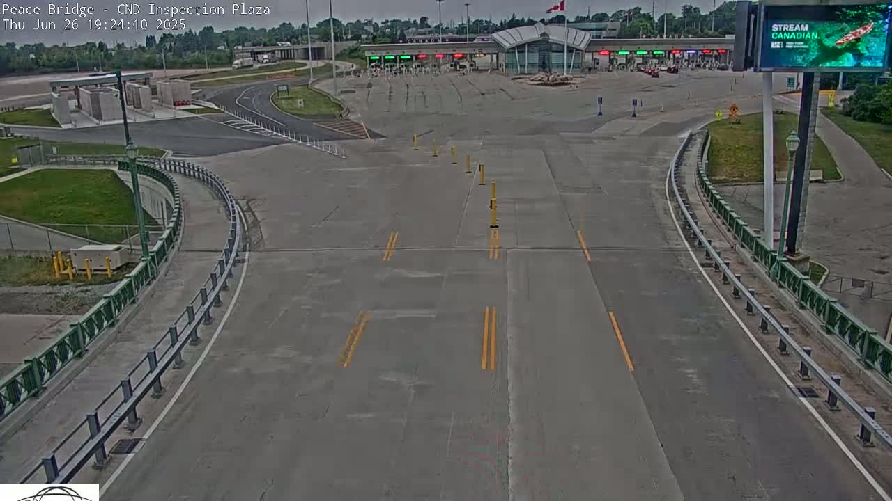 Fort Erie, Peace Bridge Canadian Inspection Plaza & Border Crossing Tool Booths Live Cam - Fort Erie, Niagara, Ontario, Canada