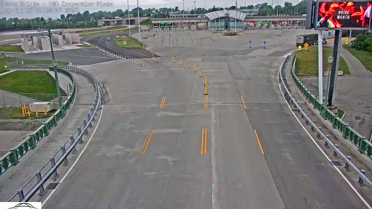 Fort Erie, Peace Bridge Canadian Inspection Plaza & Border Crossing Tool Booths Live Cam - Fort Erie, Niagara, Ontario, Canada