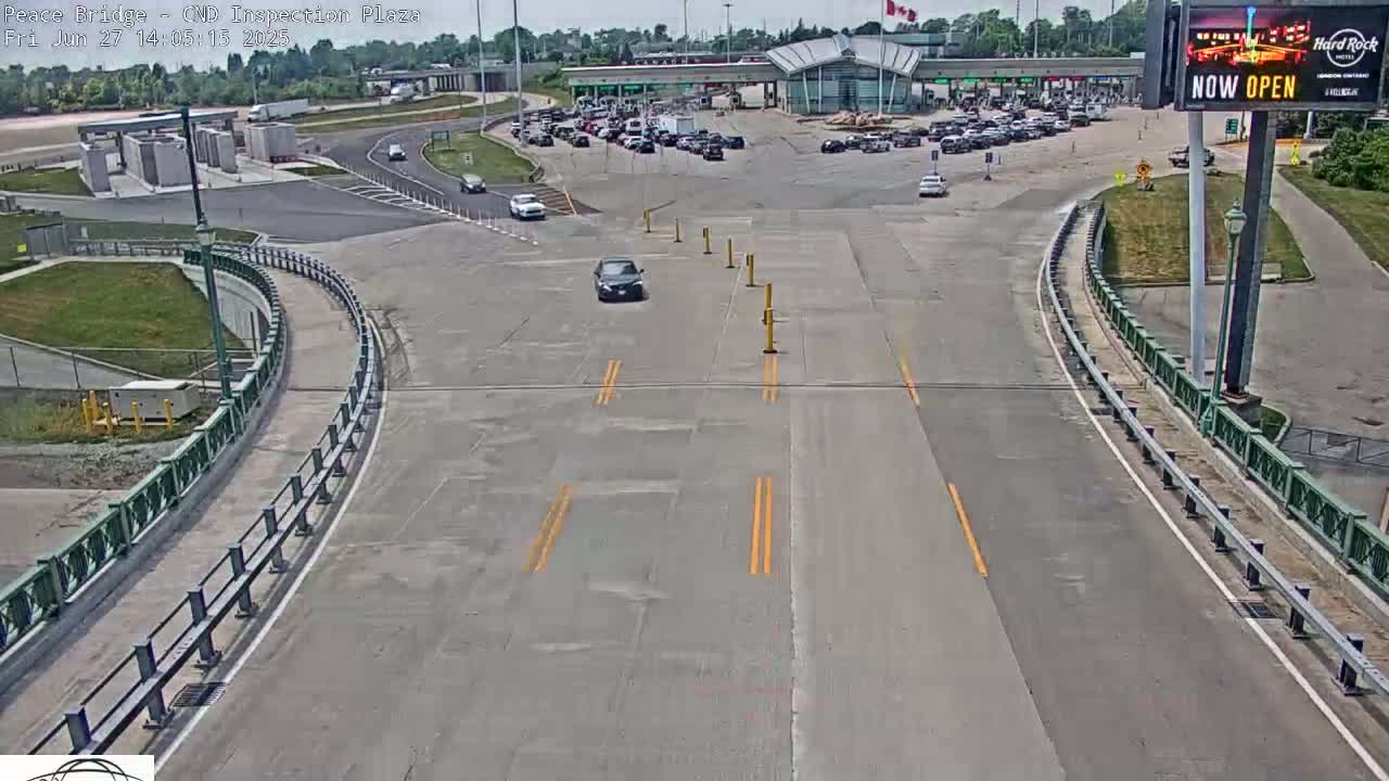 Fort Erie, Peace Bridge Canadian Inspection Plaza & Border Crossing Tool Booths Live Cam - Fort Erie, Niagara, Ontario, Canada