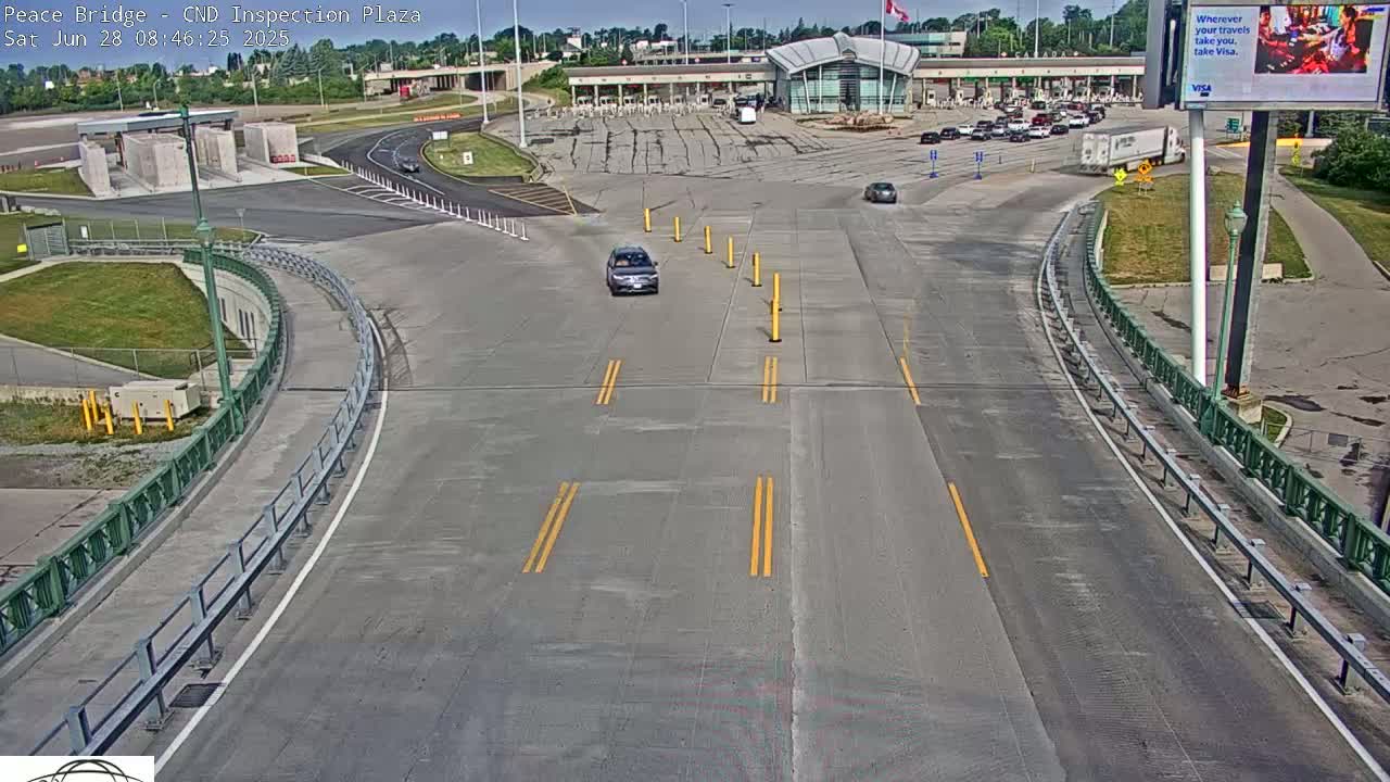 Fort Erie, Peace Bridge Canadian Inspection Plaza & Border Crossing Tool Booths Live Cam - Fort Erie, Niagara, Ontario, Canada