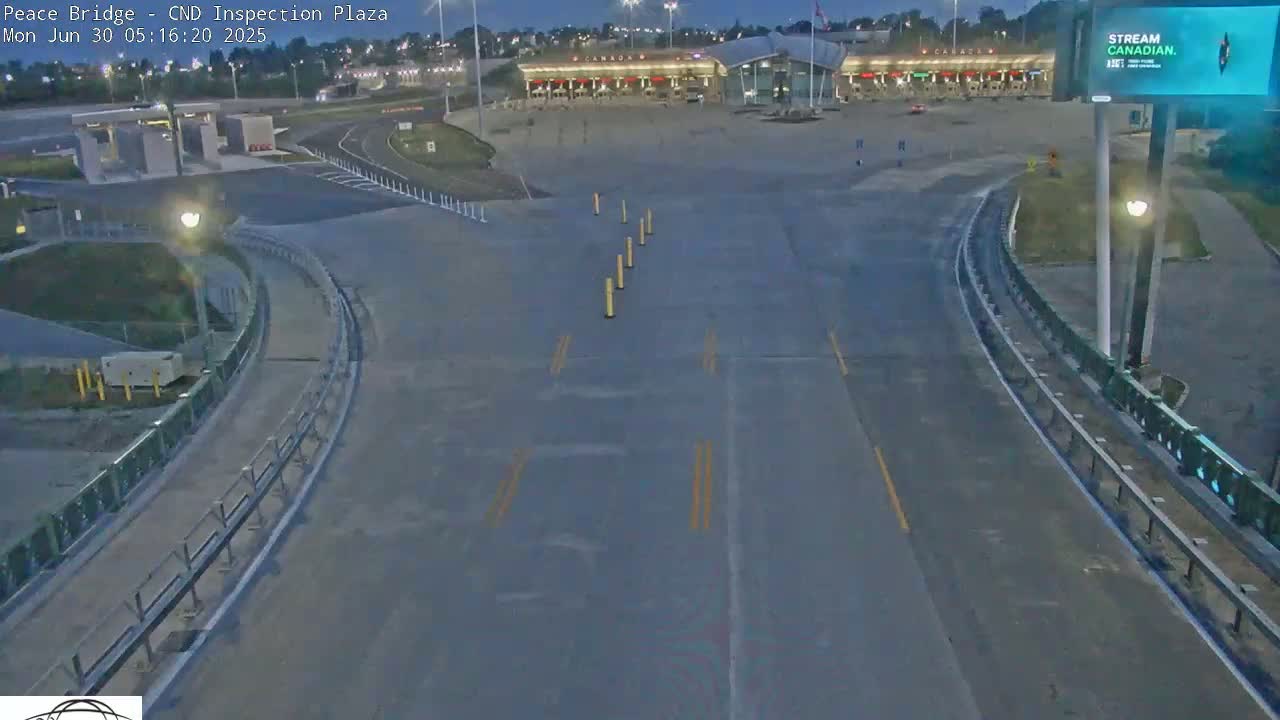 Fort Erie, Peace Bridge Canadian Inspection Plaza & Border Crossing Tool Booths Live Cam - Fort Erie, Niagara, Ontario, Canada