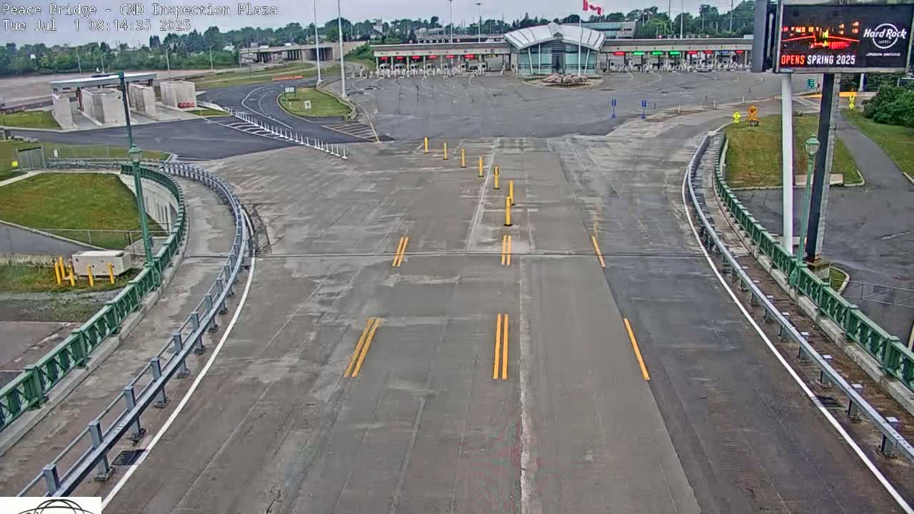 Fort Erie, Peace Bridge Canadian Inspection Plaza & Border Crossing Tool Booths Live Cam - Fort Erie, Niagara, Ontario, Canada
