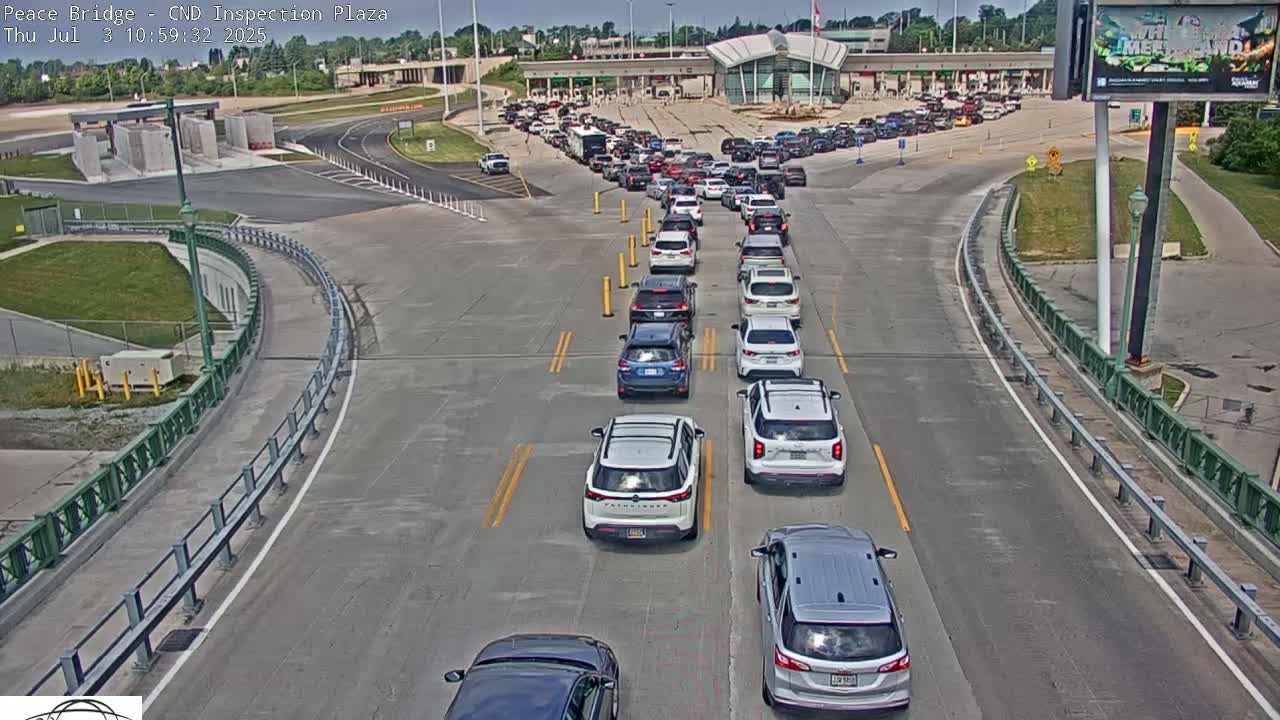 Fort Erie, Peace Bridge Canadian Inspection Plaza & Border Crossing Tool Booths Live Cam - Fort Erie, Niagara, Ontario, Canada