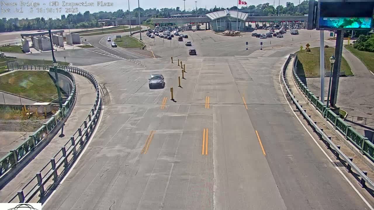 Fort Erie, Peace Bridge Canadian Inspection Plaza & Border Crossing Tool Booths Live Cam - Fort Erie, Niagara, Ontario, Canada