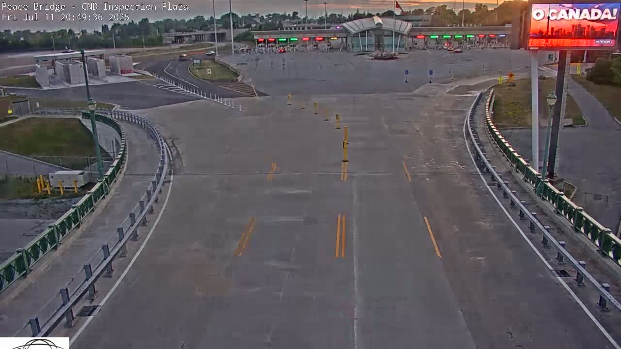Fort Erie, Peace Bridge Canadian Inspection Plaza & Border Crossing Tool Booths Live Cam - Fort Erie, Niagara, Ontario, Canada