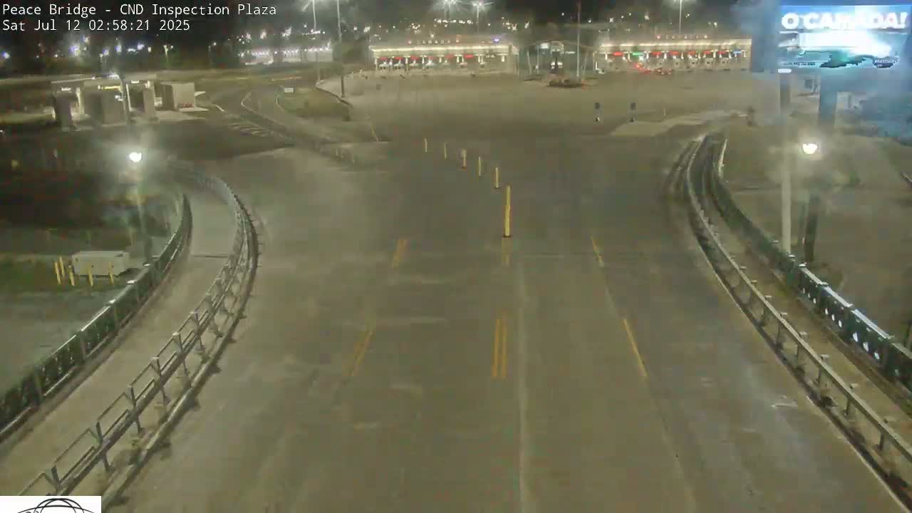 Fort Erie, Peace Bridge Canadian Inspection Plaza & Border Crossing Tool Booths Live Cam - Fort Erie, Niagara, Ontario, Canada
