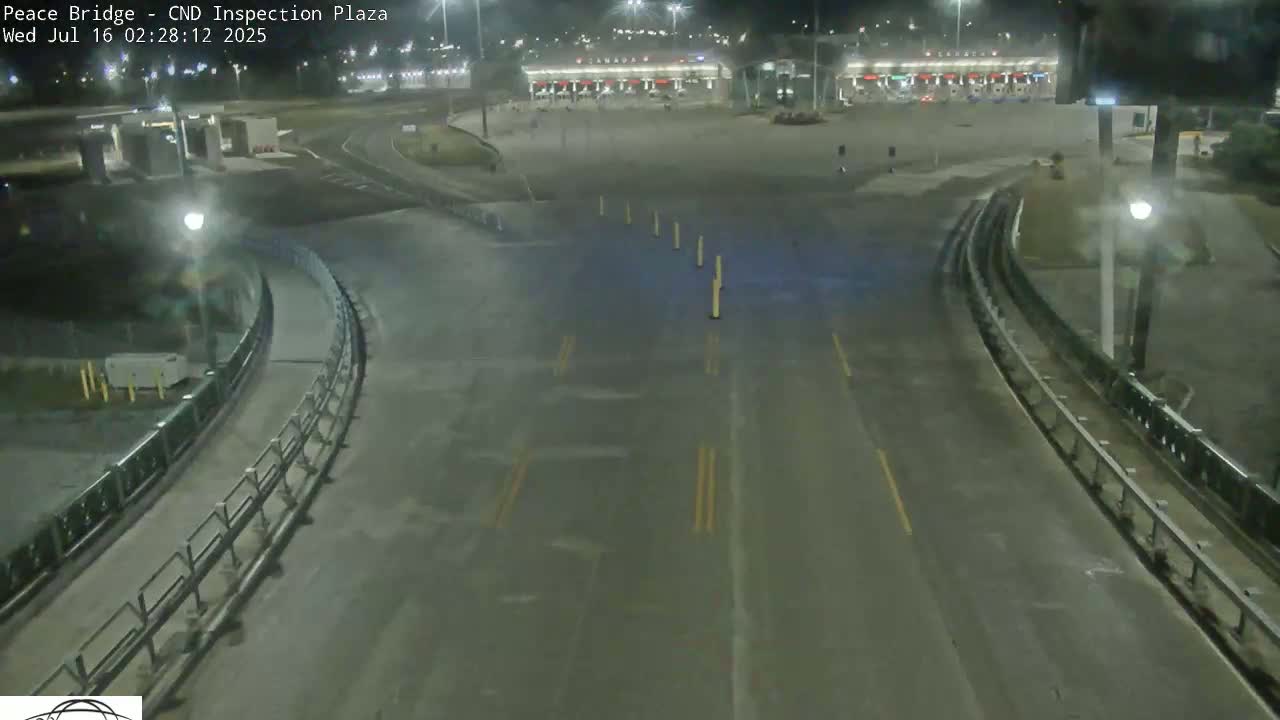 Fort Erie, Peace Bridge Canadian Inspection Plaza & Border Crossing Tool Booths Live Cam - Fort Erie, Niagara, Ontario, Canada