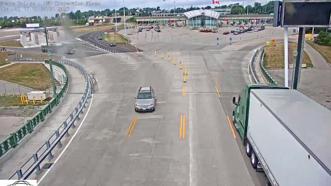 Fort Erie, Peace Bridge Canadian Inspection Plaza & Border Crossing Tool Booths Live Cam - Fort Erie, Niagara, Ontario, Canada