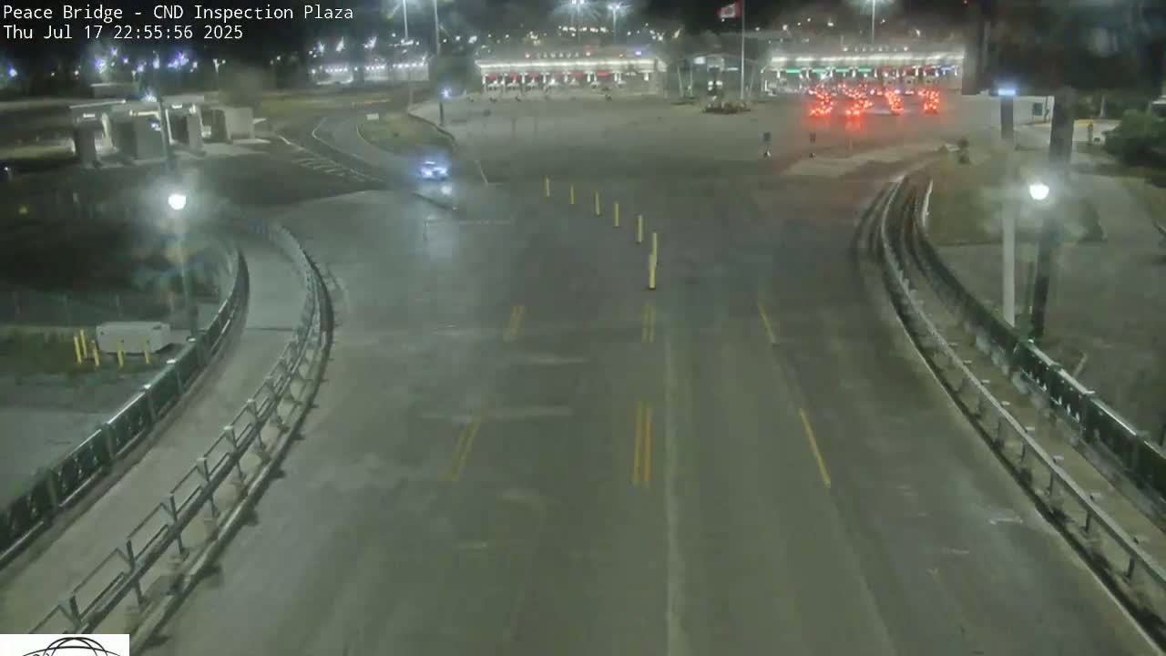 Fort Erie, Peace Bridge Canadian Inspection Plaza & Border Crossing Tool Booths Live Cam - Fort Erie, Niagara, Ontario, Canada