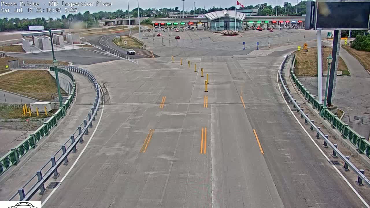 Fort Erie, Peace Bridge Canadian Inspection Plaza & Border Crossing Tool Booths Live Cam - Fort Erie, Niagara, Ontario, Canada