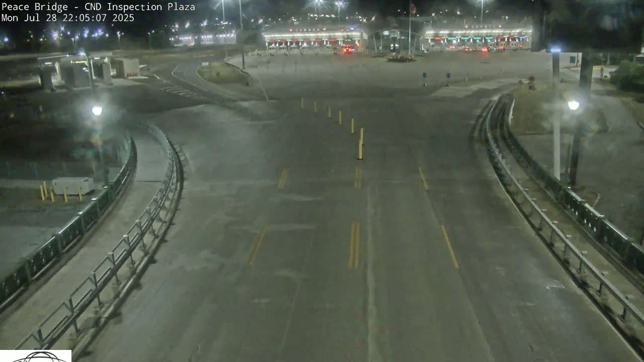 Fort Erie, Peace Bridge Canadian Inspection Plaza & Border Crossing Tool Booths Live Cam - Fort Erie, Niagara, Ontario, Canada