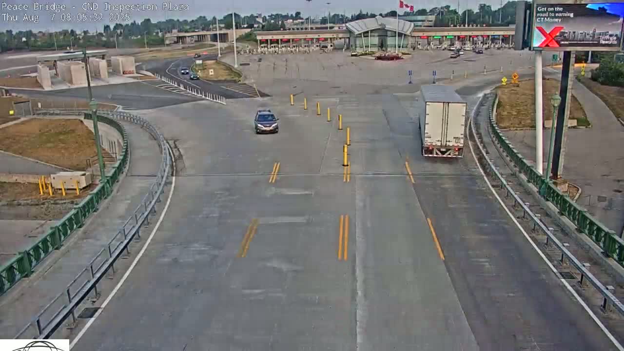 Fort Erie, Peace Bridge Canadian Inspection Plaza & Border Crossing Tool Booths Live Cam - Fort Erie, Niagara, Ontario, Canada
