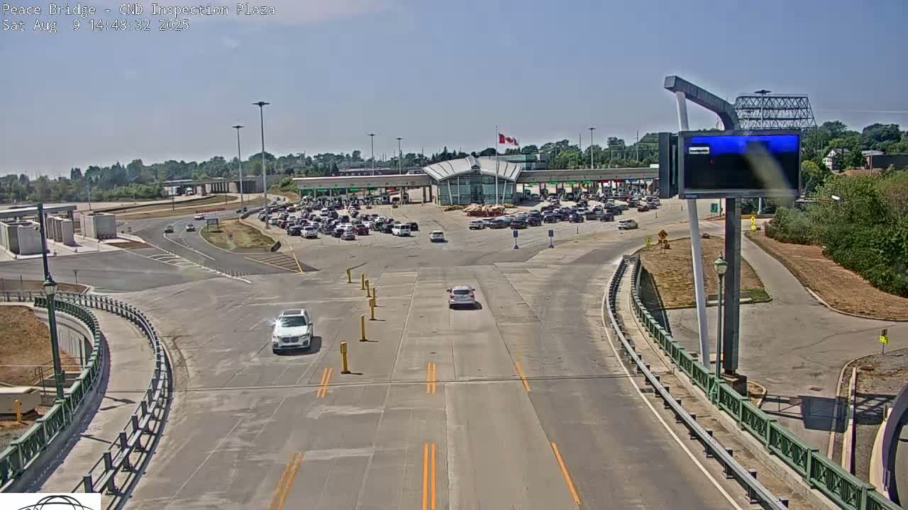 Fort Erie, Peace Bridge Canadian Inspection Plaza & Border Crossing Tool Booths Live Cam - Fort Erie, Niagara, Ontario, Canada