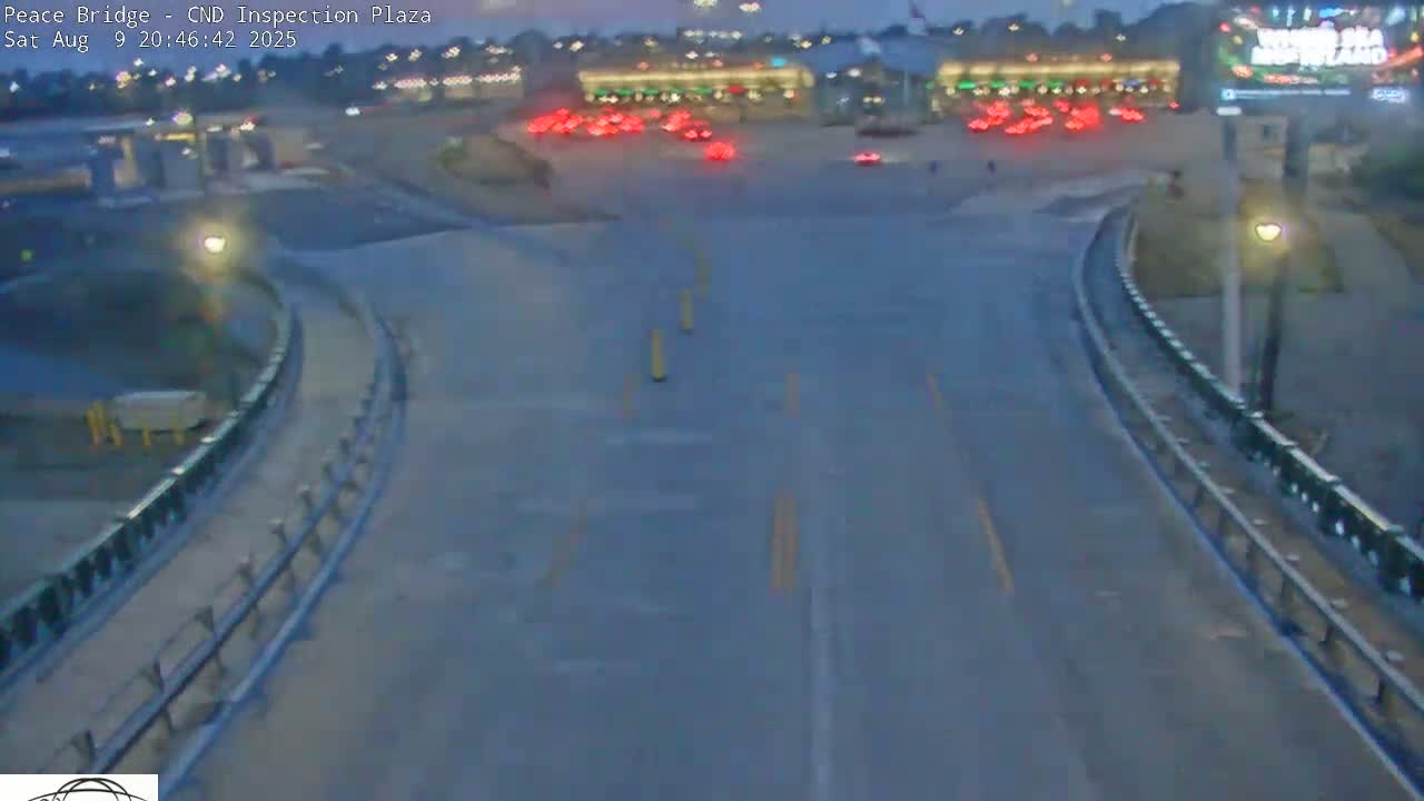 Fort Erie, Peace Bridge Canadian Inspection Plaza & Border Crossing Tool Booths Live Cam - Fort Erie, Niagara, Ontario, Canada