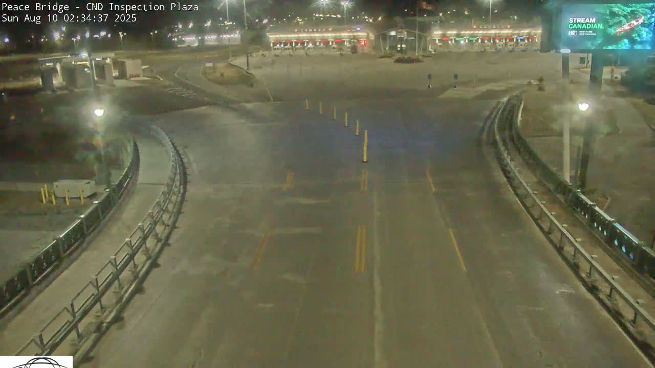 Fort Erie, Peace Bridge Canadian Inspection Plaza & Border Crossing Tool Booths Live Cam - Fort Erie, Niagara, Ontario, Canada