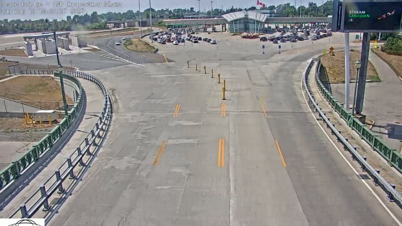 Fort Erie, Peace Bridge Canadian Inspection Plaza & Border Crossing Tool Booths Live Cam - Fort Erie, Niagara, Ontario, Canada