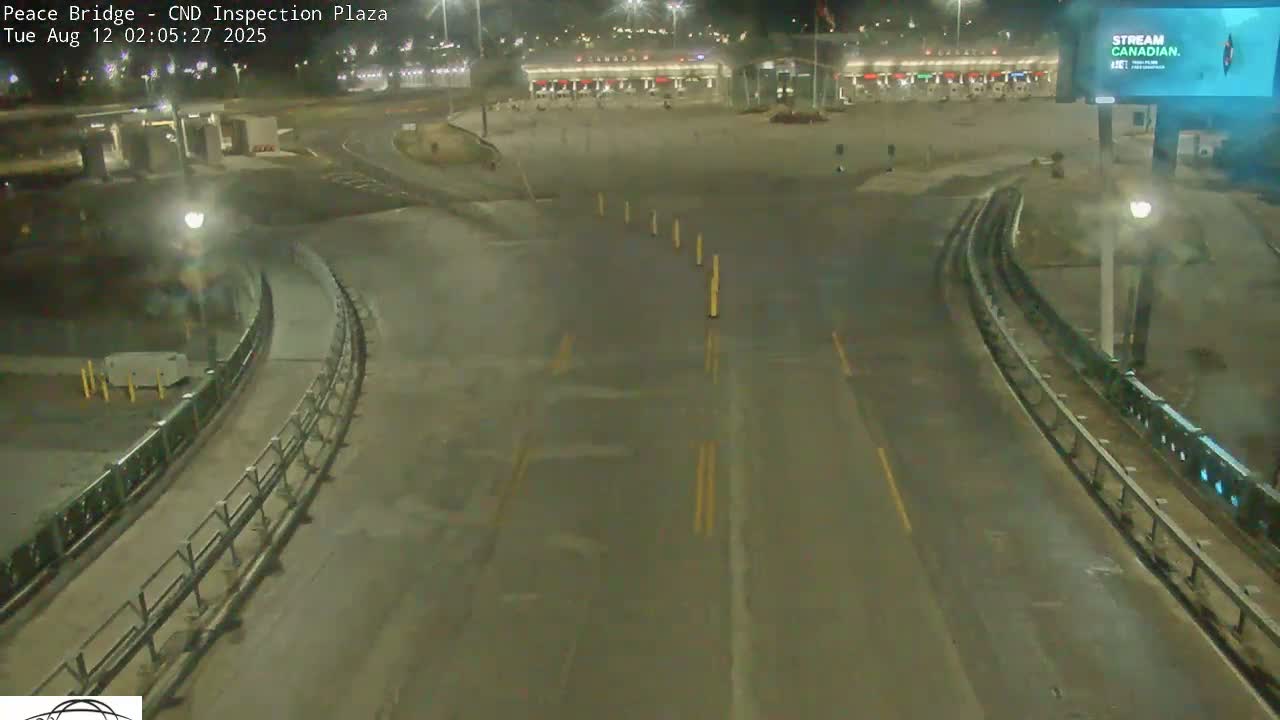 Fort Erie, Peace Bridge Canadian Inspection Plaza & Border Crossing Tool Booths Live Cam - Fort Erie, Niagara, Ontario, Canada