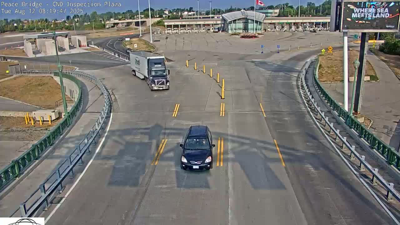 Fort Erie, Peace Bridge Canadian Inspection Plaza & Border Crossing Tool Booths Live Cam - Fort Erie, Niagara, Ontario, Canada