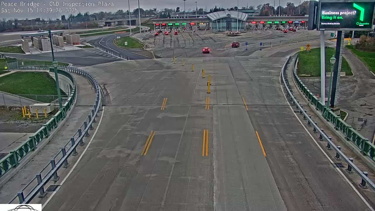 Fort Erie, Peace Bridge Canadian Inspection Plaza & Border Crossing Tool Booths Live Cam - Fort Erie, Niagara, Ontario, Canada