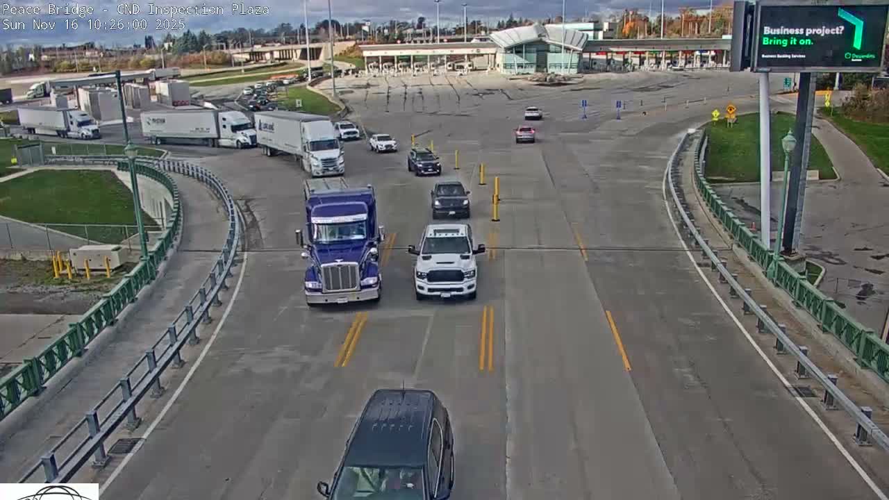 Fort Erie, Peace Bridge Canadian Inspection Plaza & Border Crossing Tool Booths Live Cam - Fort Erie, Niagara, Ontario, Canada