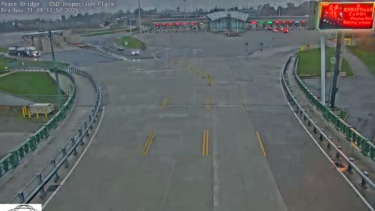 Fort Erie, Peace Bridge Canadian Inspection Plaza & Border Crossing Tool Booths Live Cam - Fort Erie, Niagara, Ontario, Canada