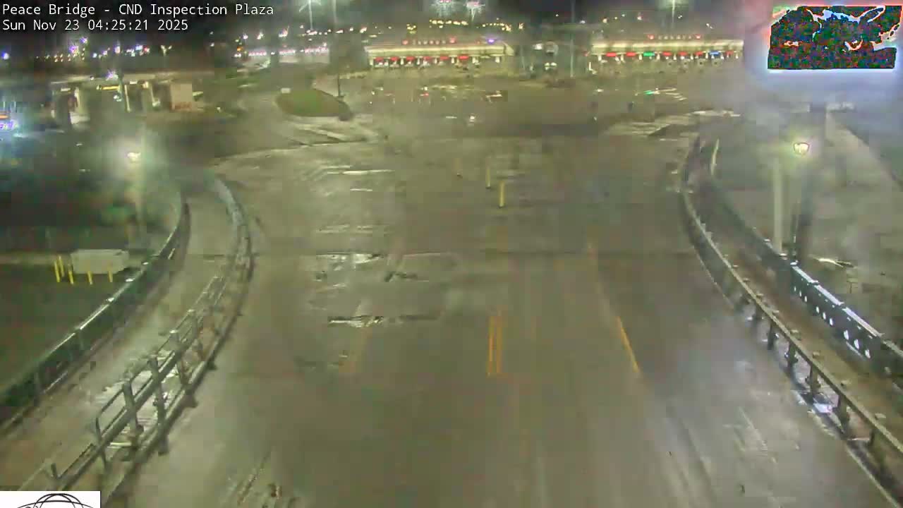 Fort Erie, Peace Bridge Canadian Inspection Plaza & Border Crossing Tool Booths Live Cam - Fort Erie, Niagara, Ontario, Canada