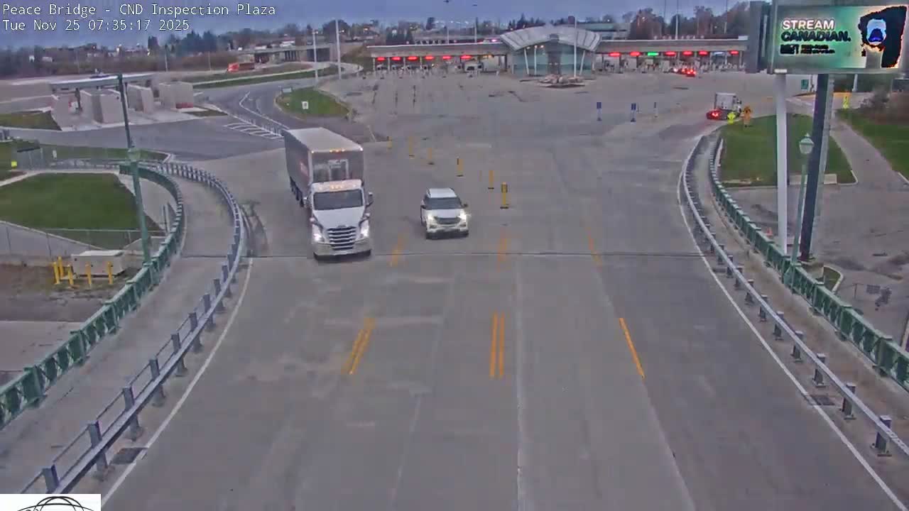 Fort Erie, Peace Bridge Canadian Inspection Plaza & Border Crossing Tool Booths Live Cam - Fort Erie, Niagara, Ontario, Canada