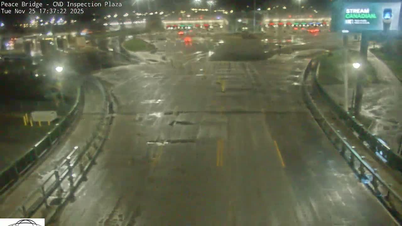 Fort Erie, Peace Bridge Canadian Inspection Plaza & Border Crossing Tool Booths Live Cam - Fort Erie, Niagara, Ontario, Canada