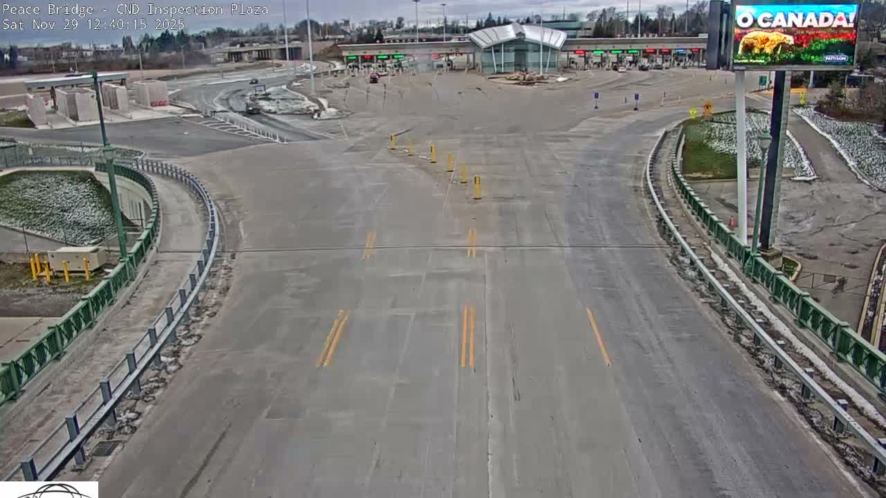Fort Erie, Peace Bridge Canadian Inspection Plaza & Border Crossing Tool Booths Live Cam - Fort Erie, Niagara, Ontario, Canada