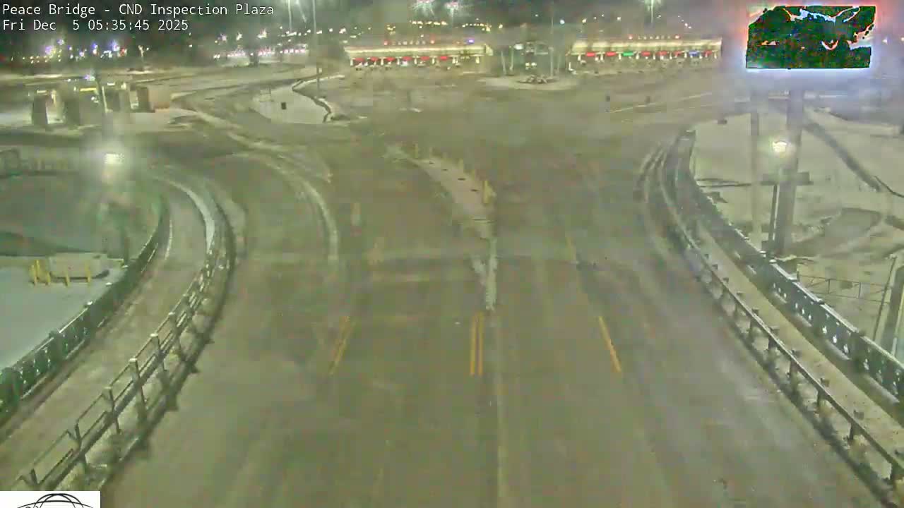 Fort Erie, Peace Bridge Canadian Inspection Plaza & Border Crossing Tool Booths Live Cam - Fort Erie, Niagara, Ontario, Canada