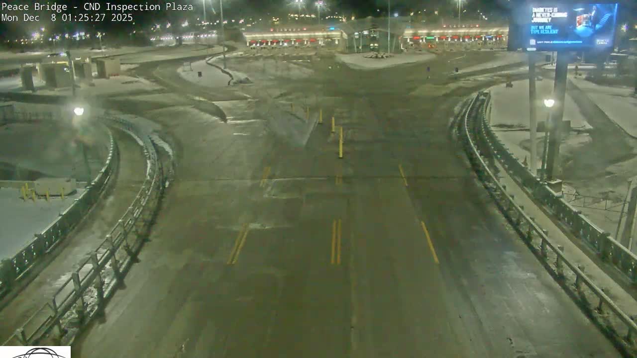Fort Erie, Peace Bridge Canadian Inspection Plaza & Border Crossing Tool Booths Live Cam - Fort Erie, Niagara, Ontario, Canada