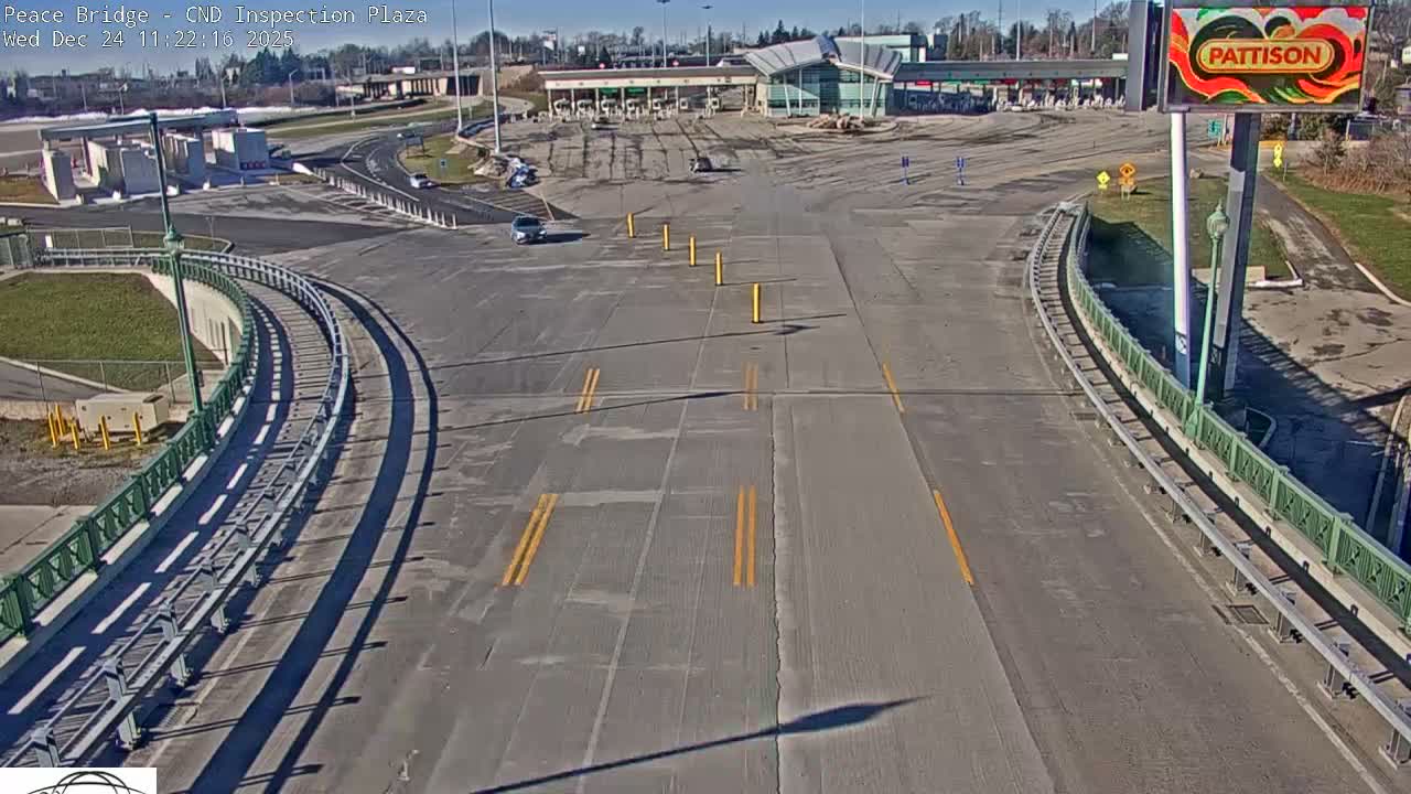 Fort Erie, Peace Bridge Canadian Inspection Plaza & Border Crossing Tool Booths Live Cam - Fort Erie, Niagara, Ontario, Canada